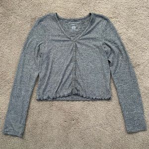 button up v-neck with lettuce edges